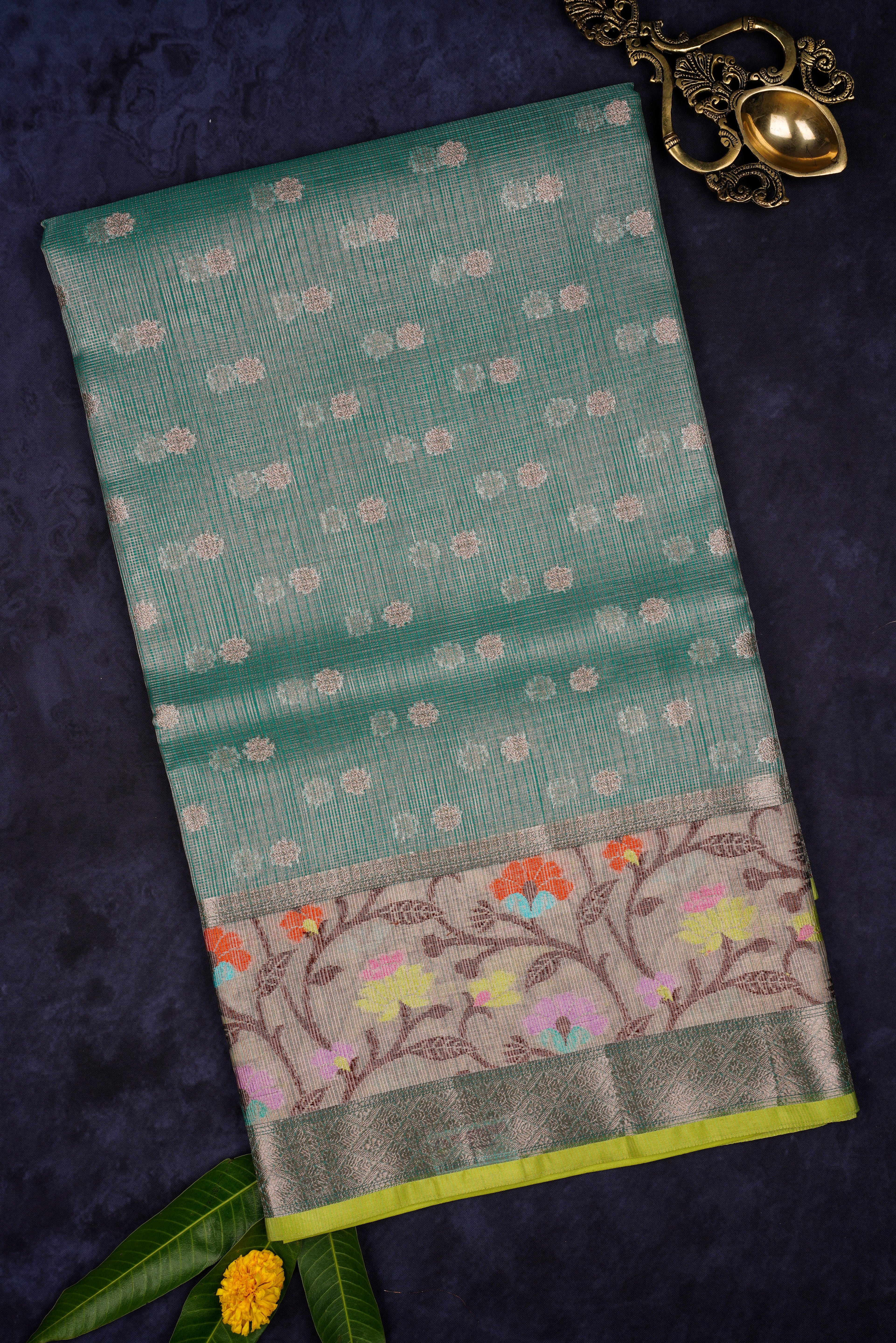Sea green semi tissue kota saree