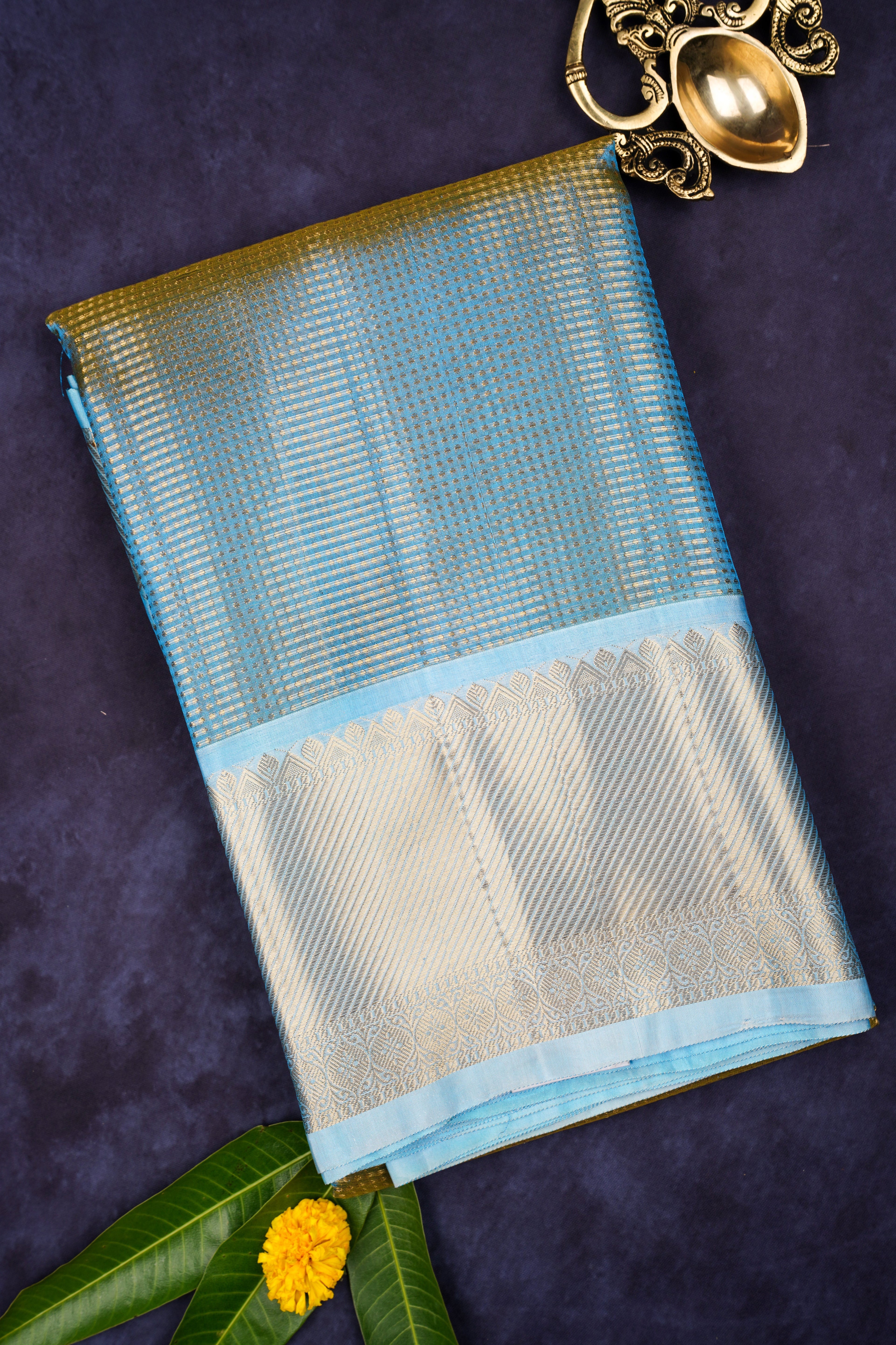 Blue tissue semi zari kota