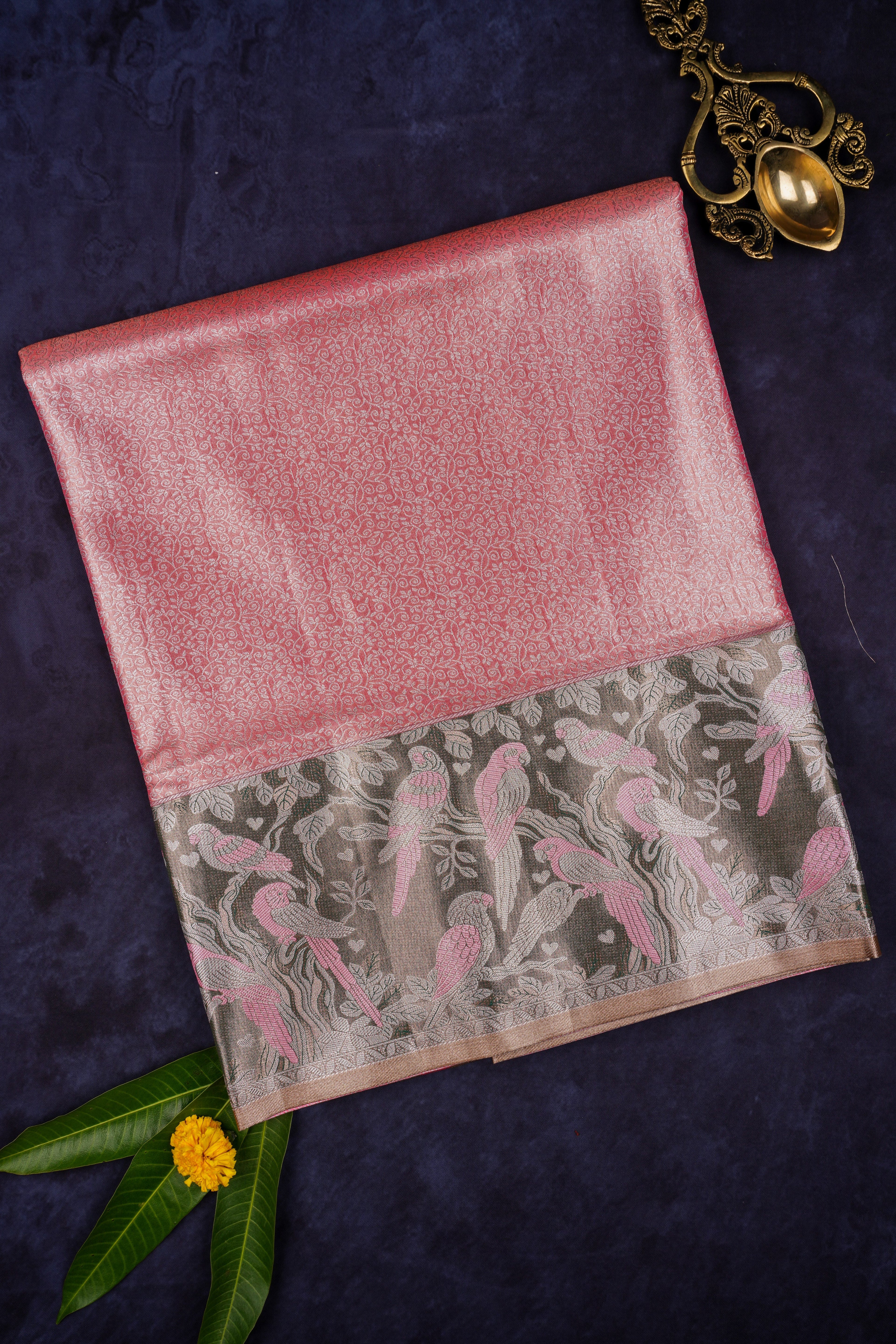 Coral Brocade semi tissue silk