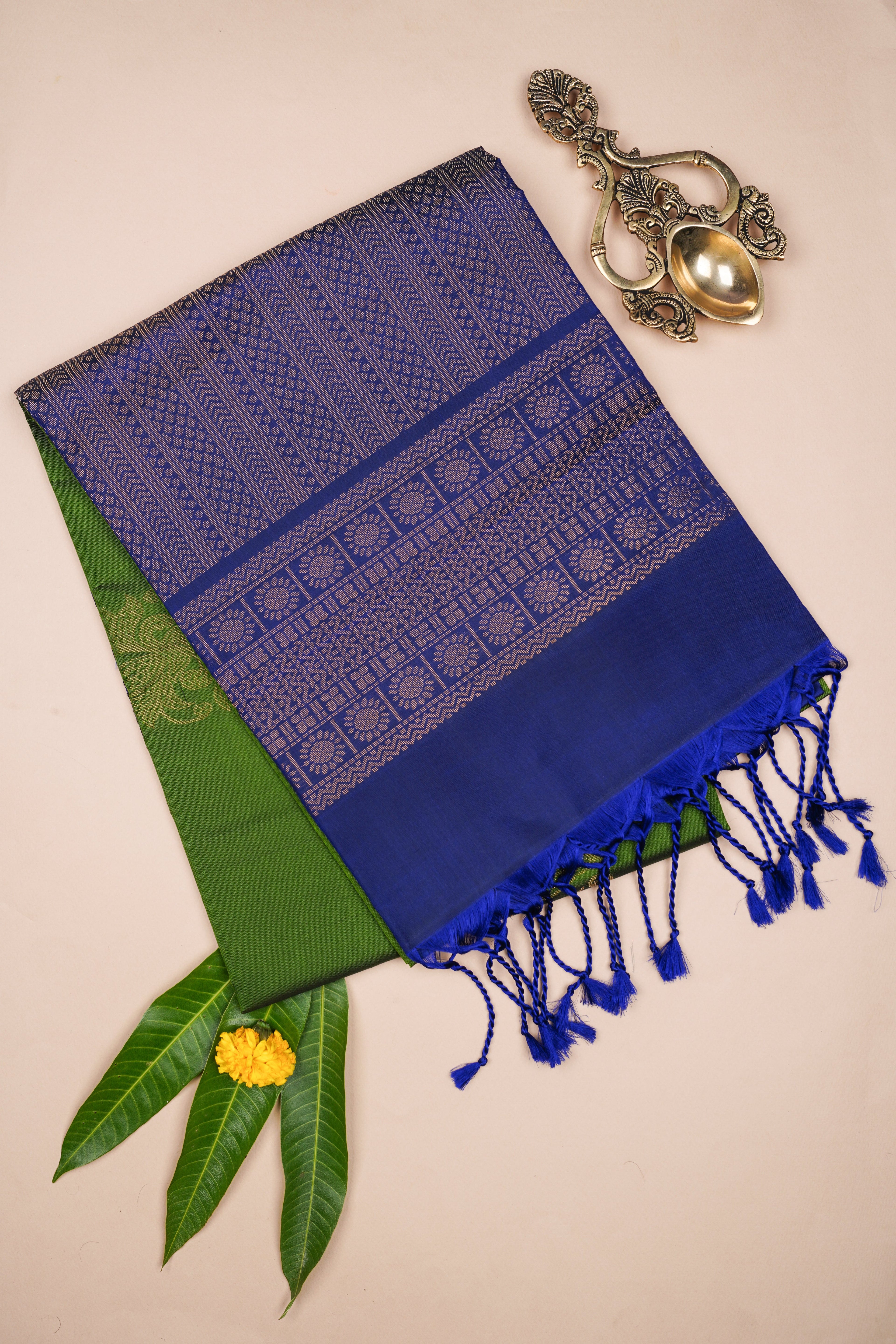Green and blue soft silk saree