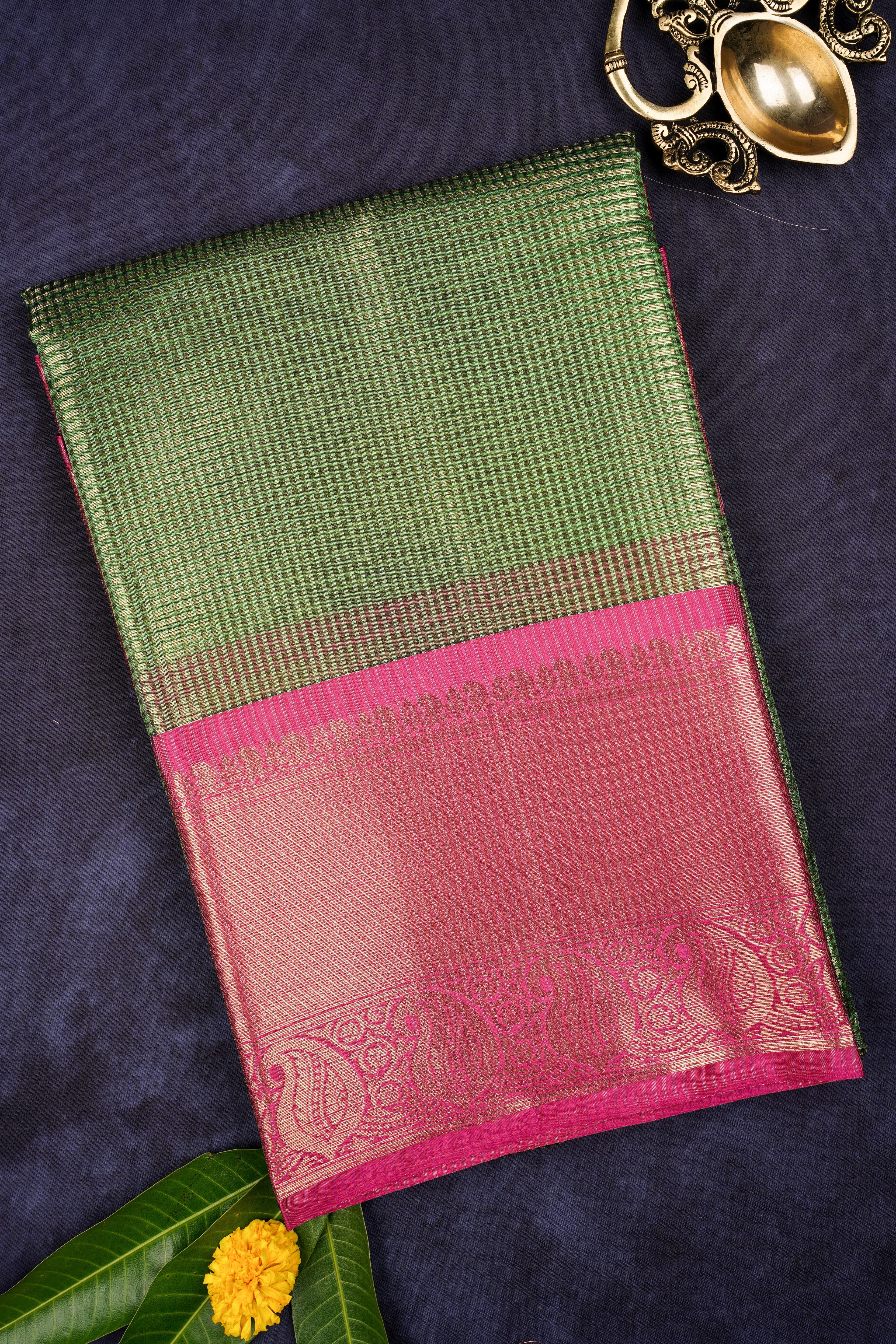 Green semi zari kota saree