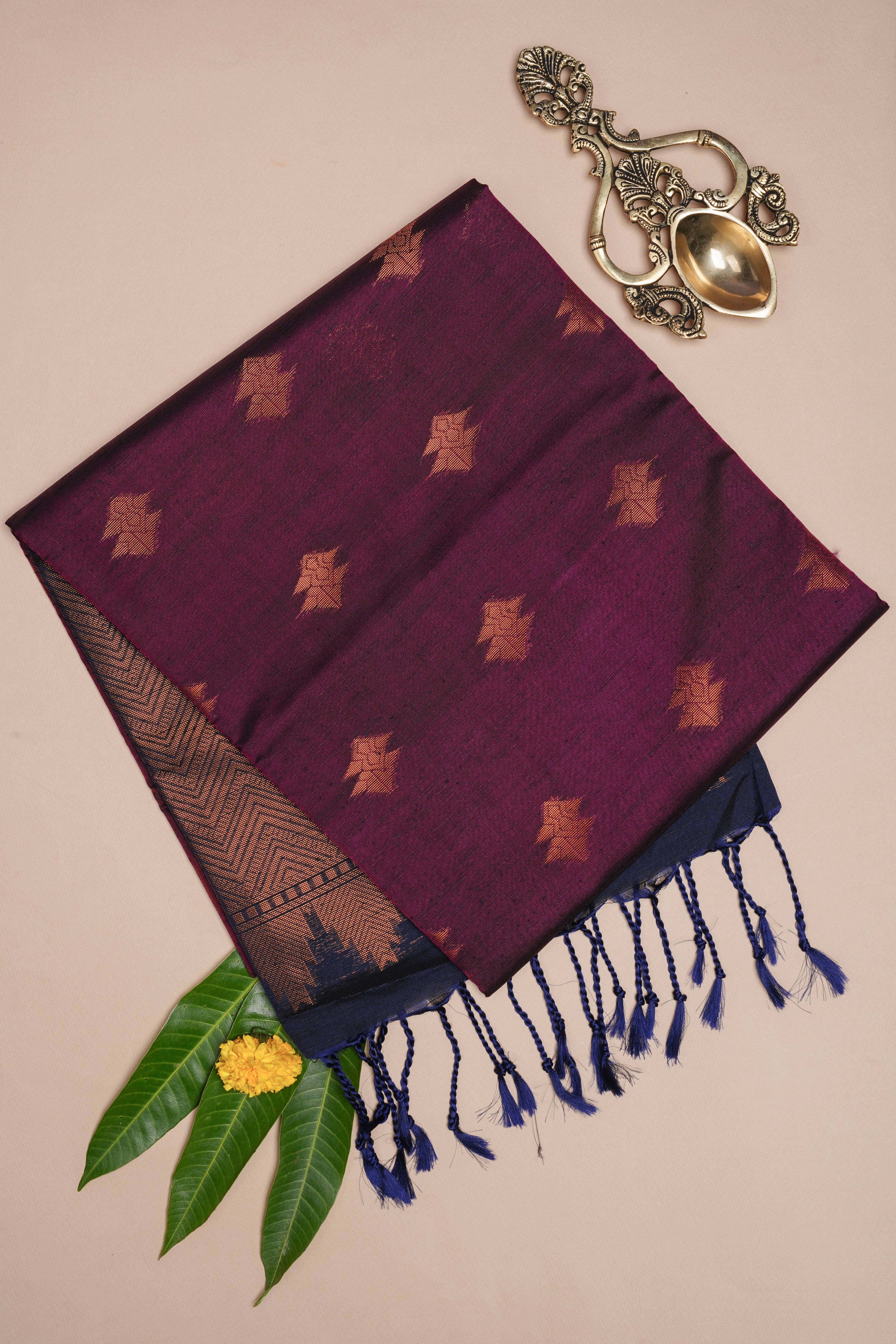 Jamun and blue soft silk saree