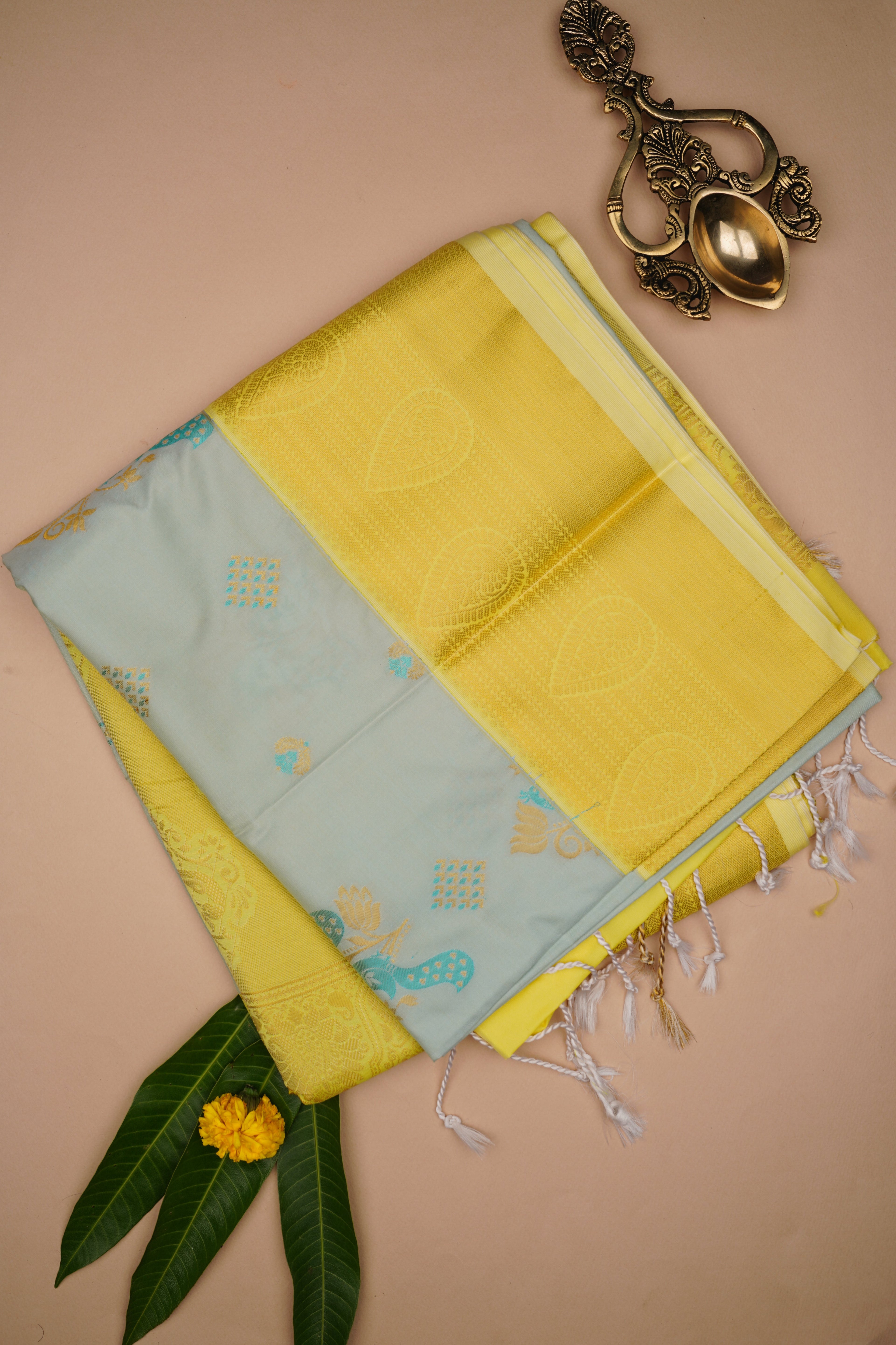 Bluish grey semi soft silk saree