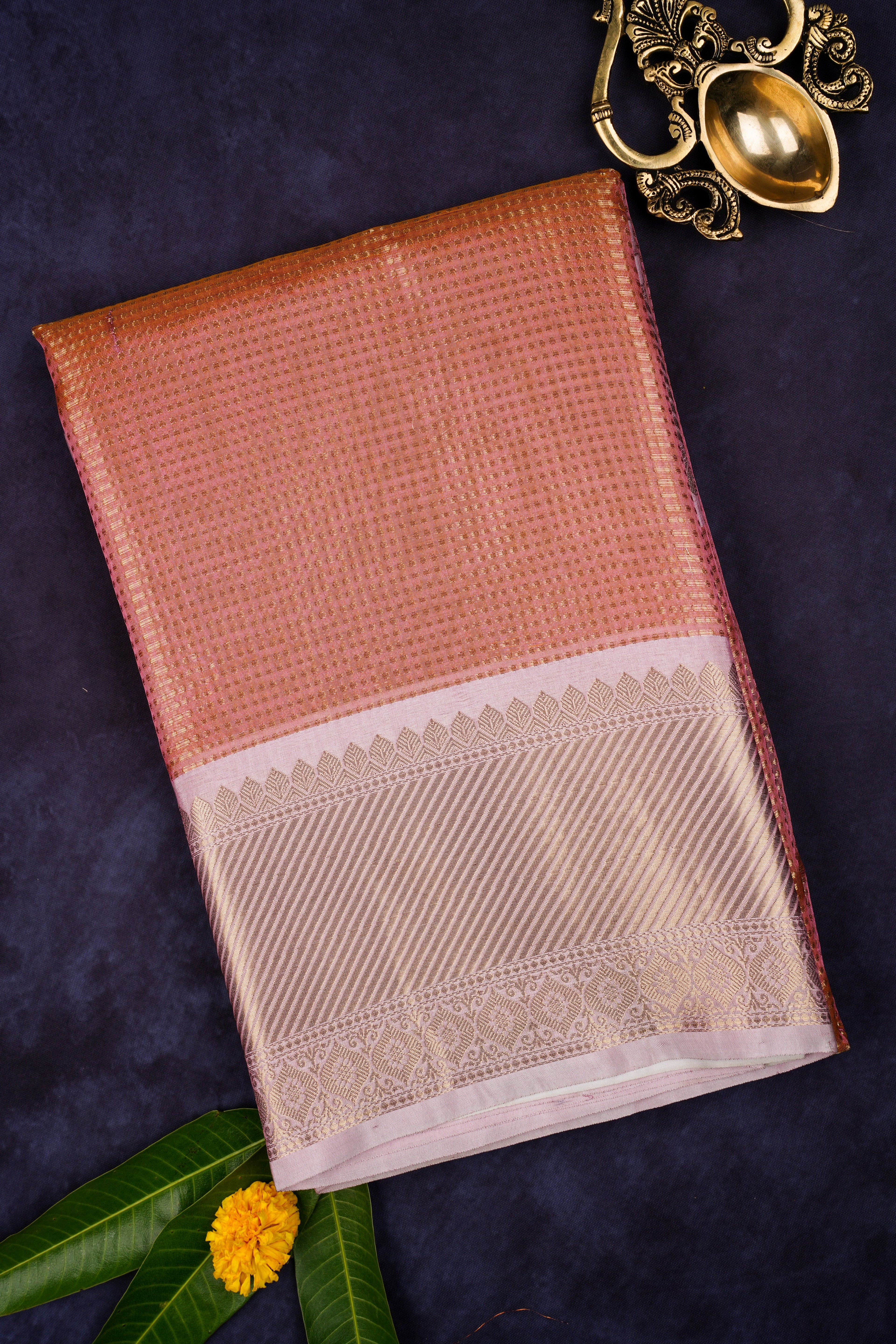 Peach Brocade semi tissue silk