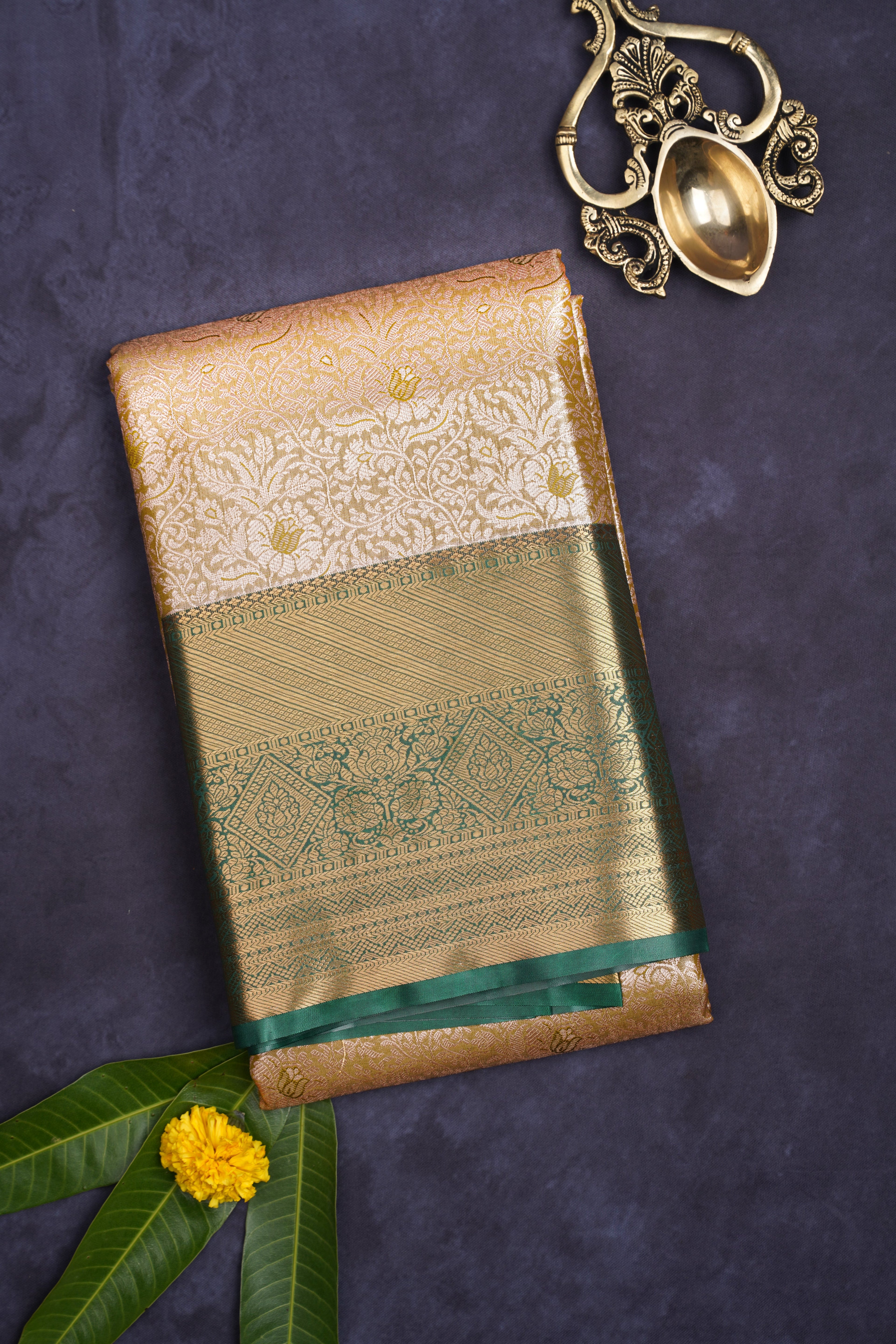 Beige semi Kanchi Brocade saree