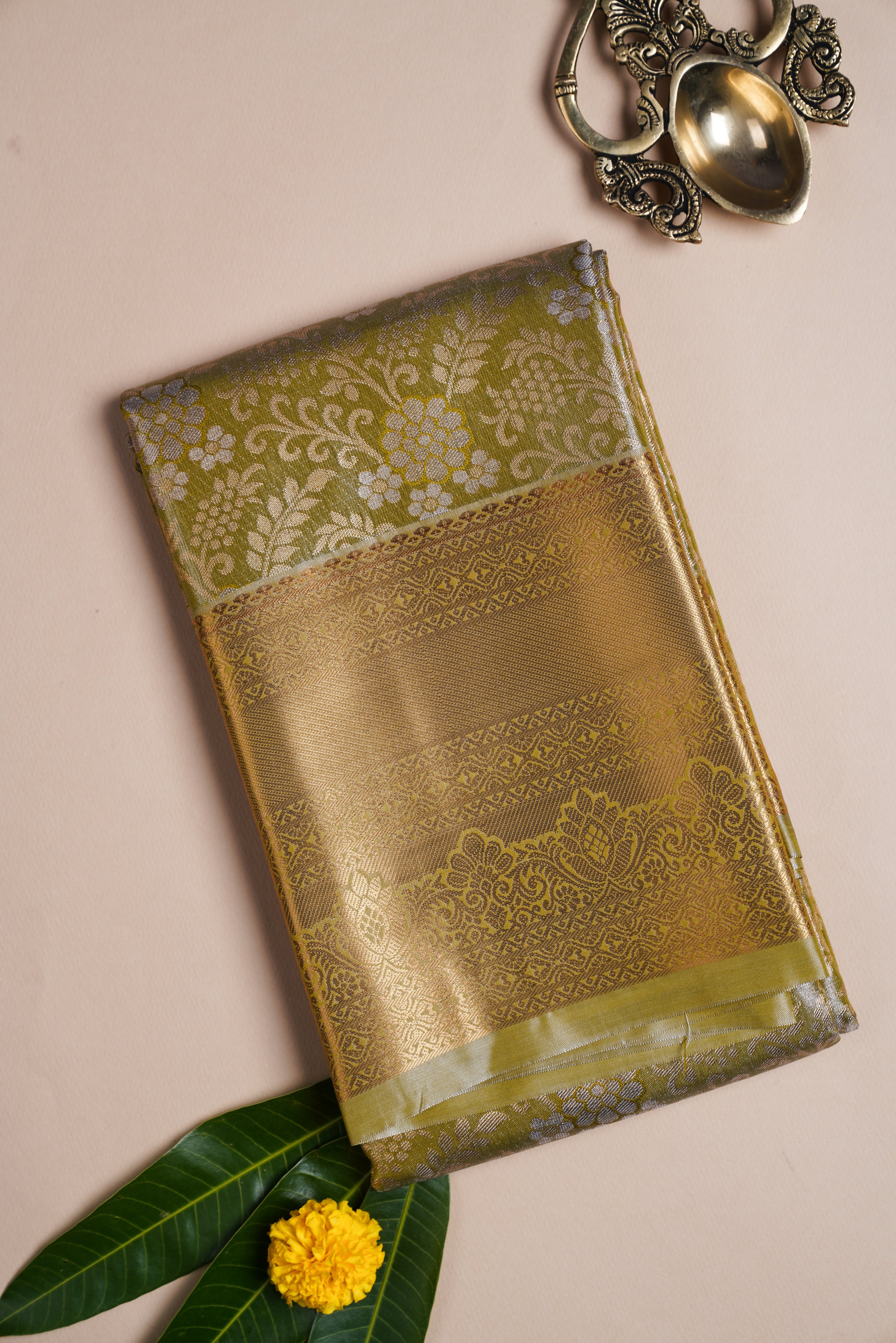 Mehendi Green Semi Kanchi Saree