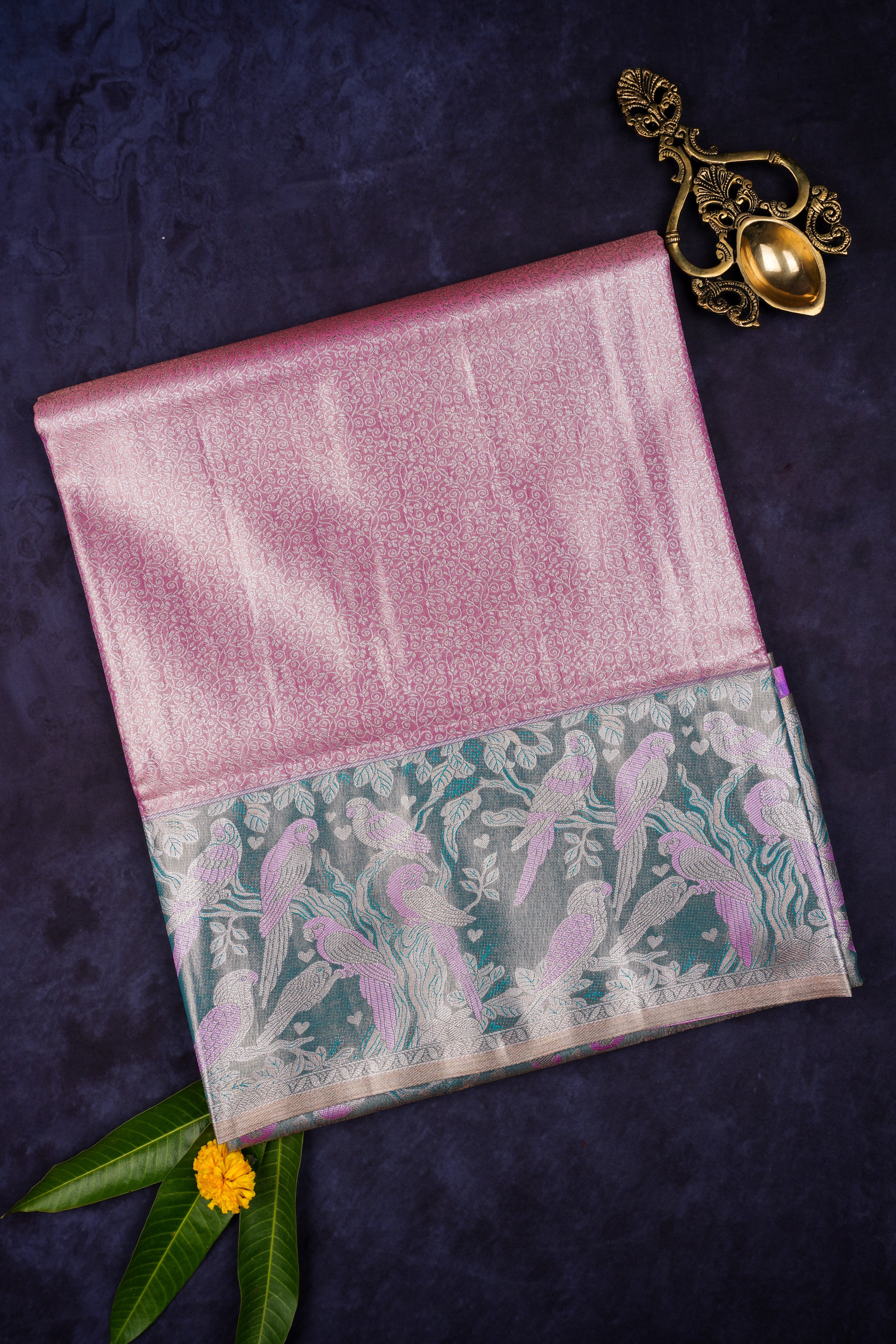 Pink Brocade semi tissue silk