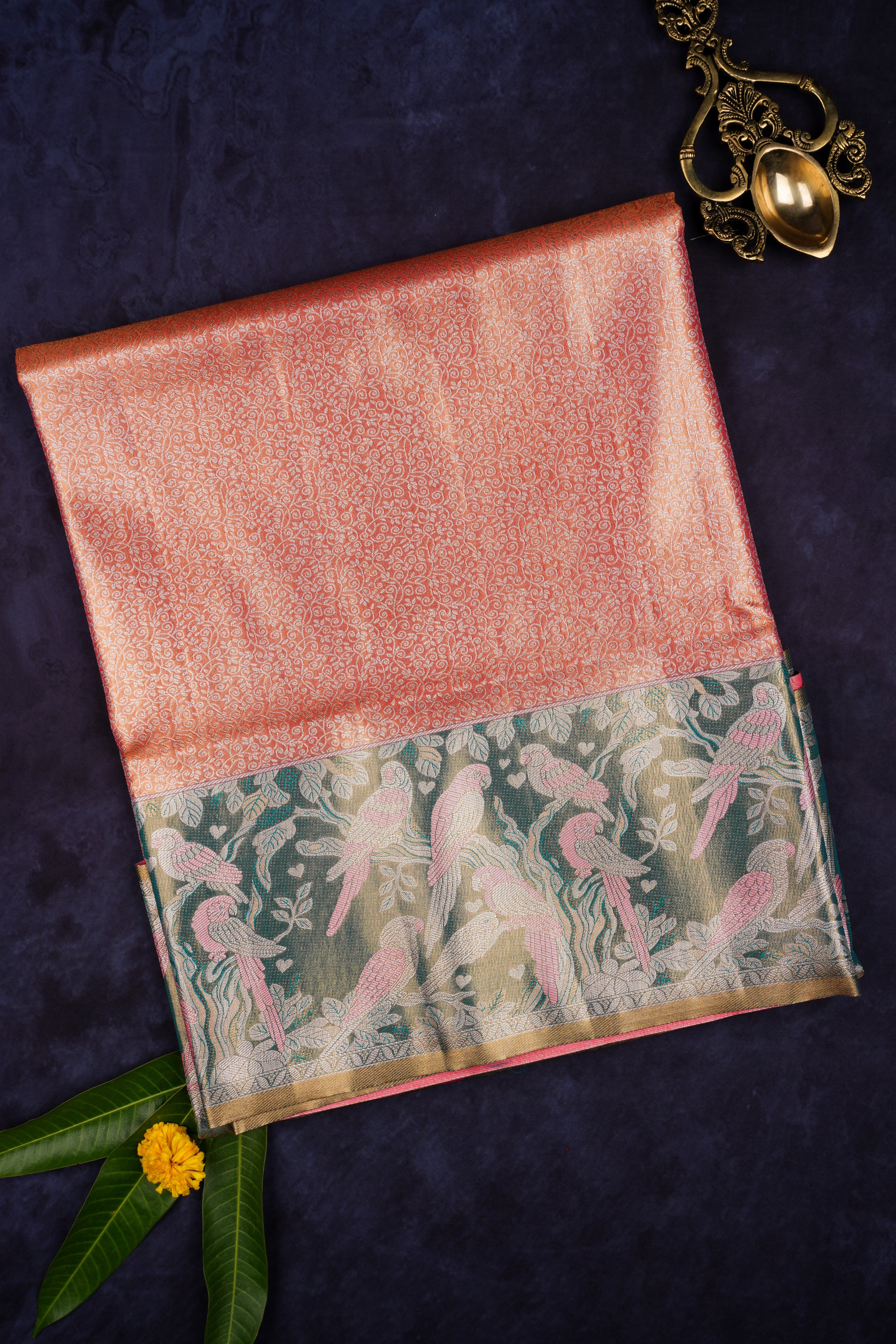 Orange Brocade semi tissue silk