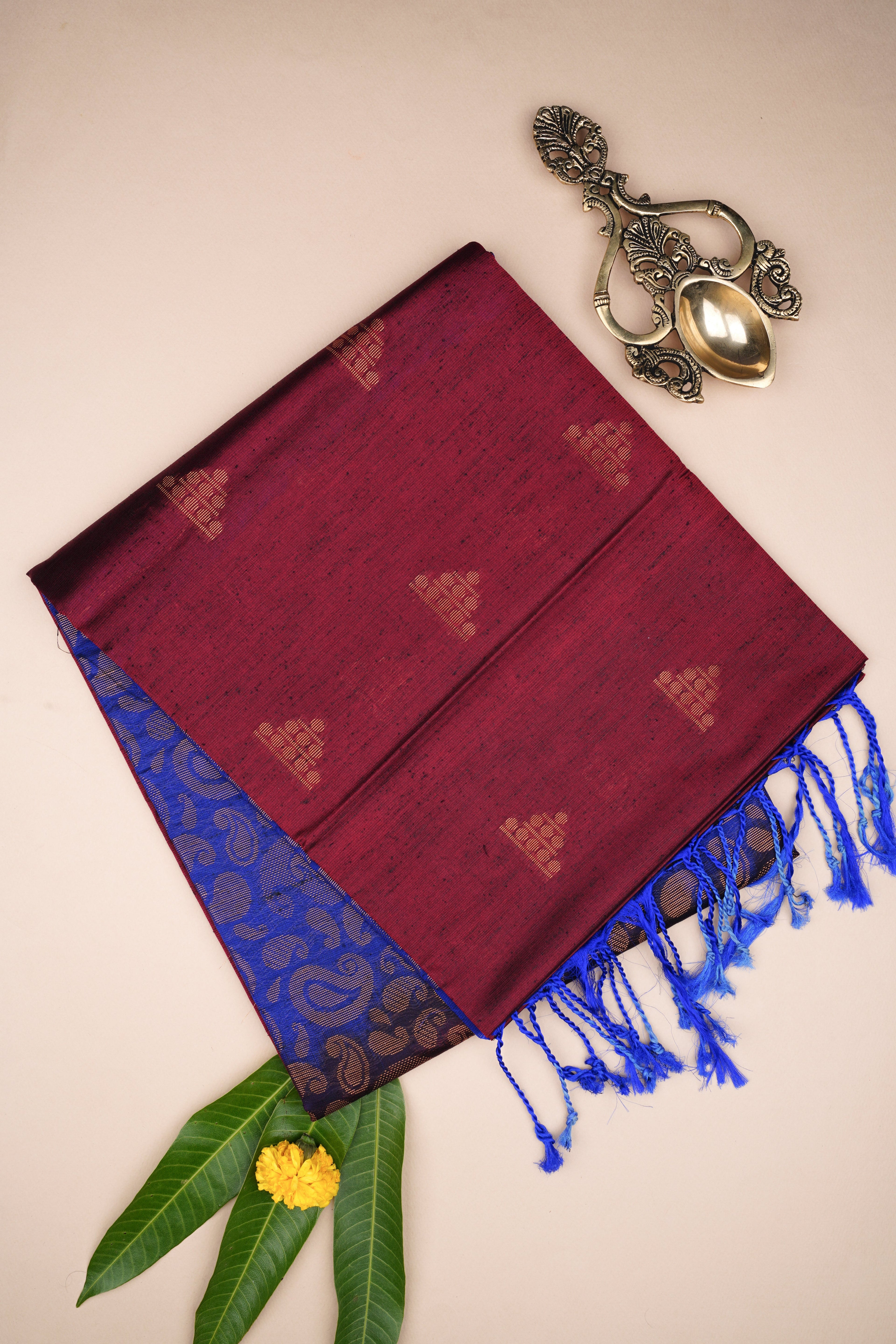 Maroon and blue soft silk saree