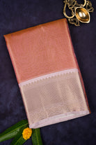 Peach Brocade semi tissue silk