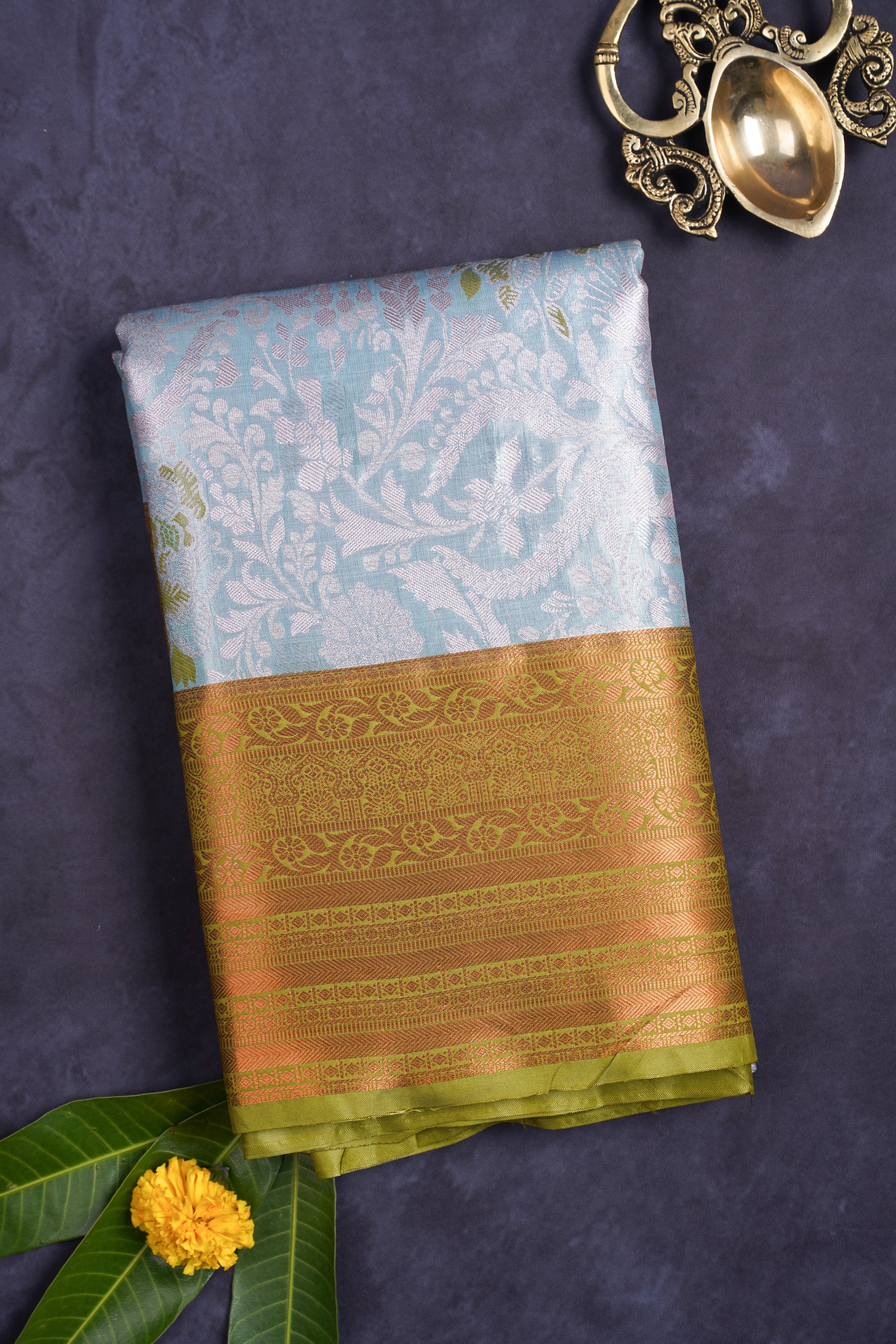 Icy Blue Semi Kanchi Saree