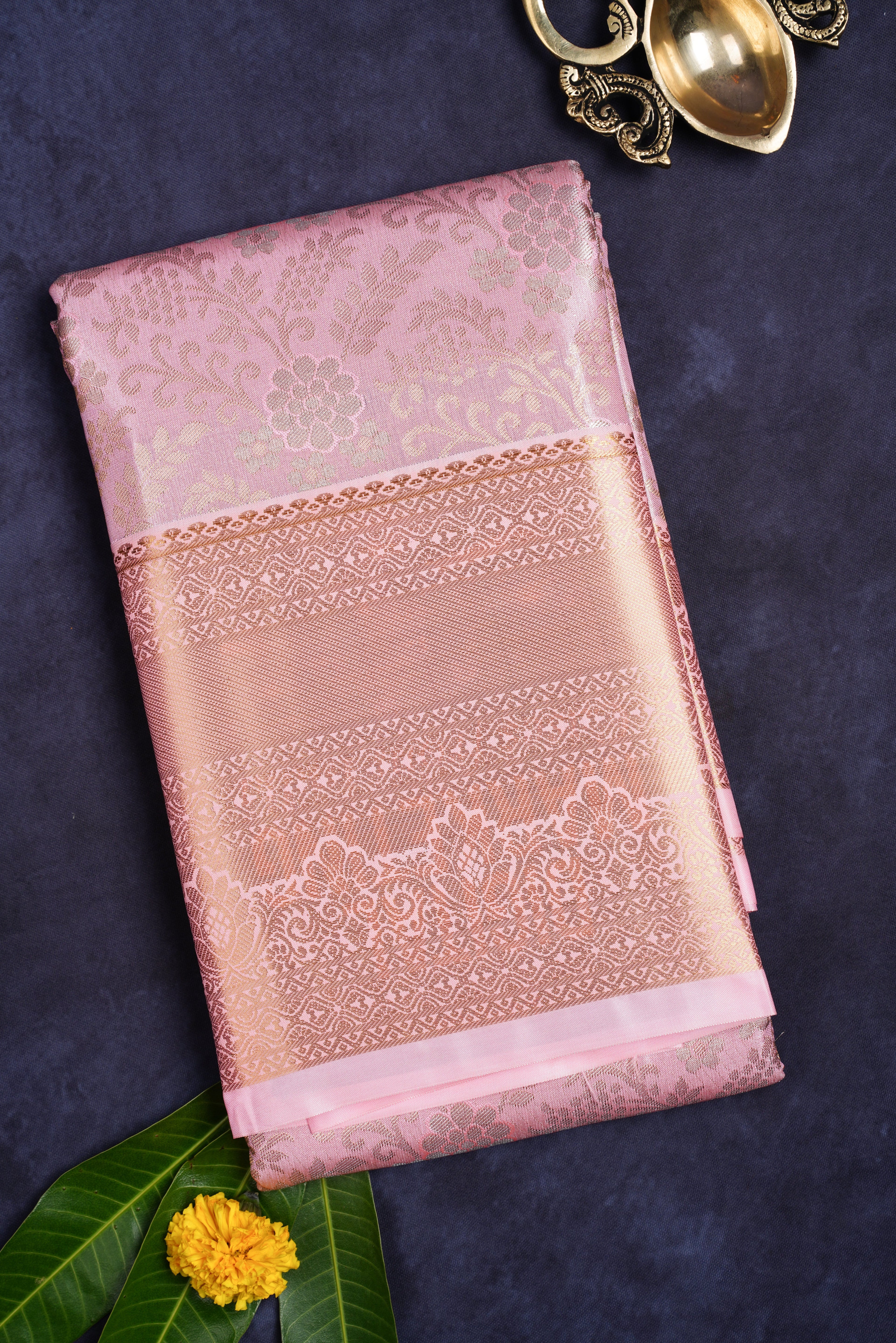 Baby pink semi kanchi saree